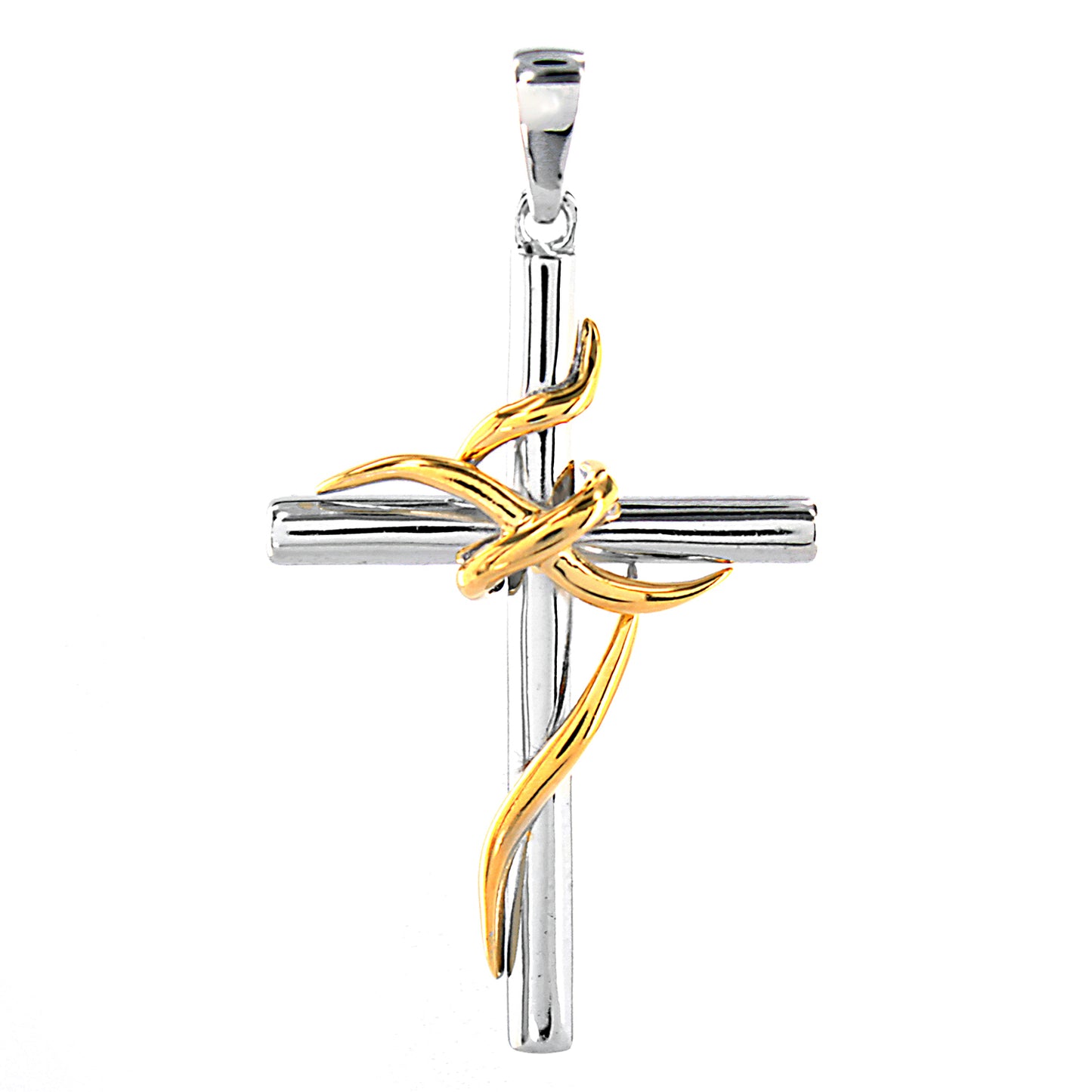 Sterling Silver 14 Karat Gold and Rhodium Plated Sterling Silver Cross (Pendant Only)