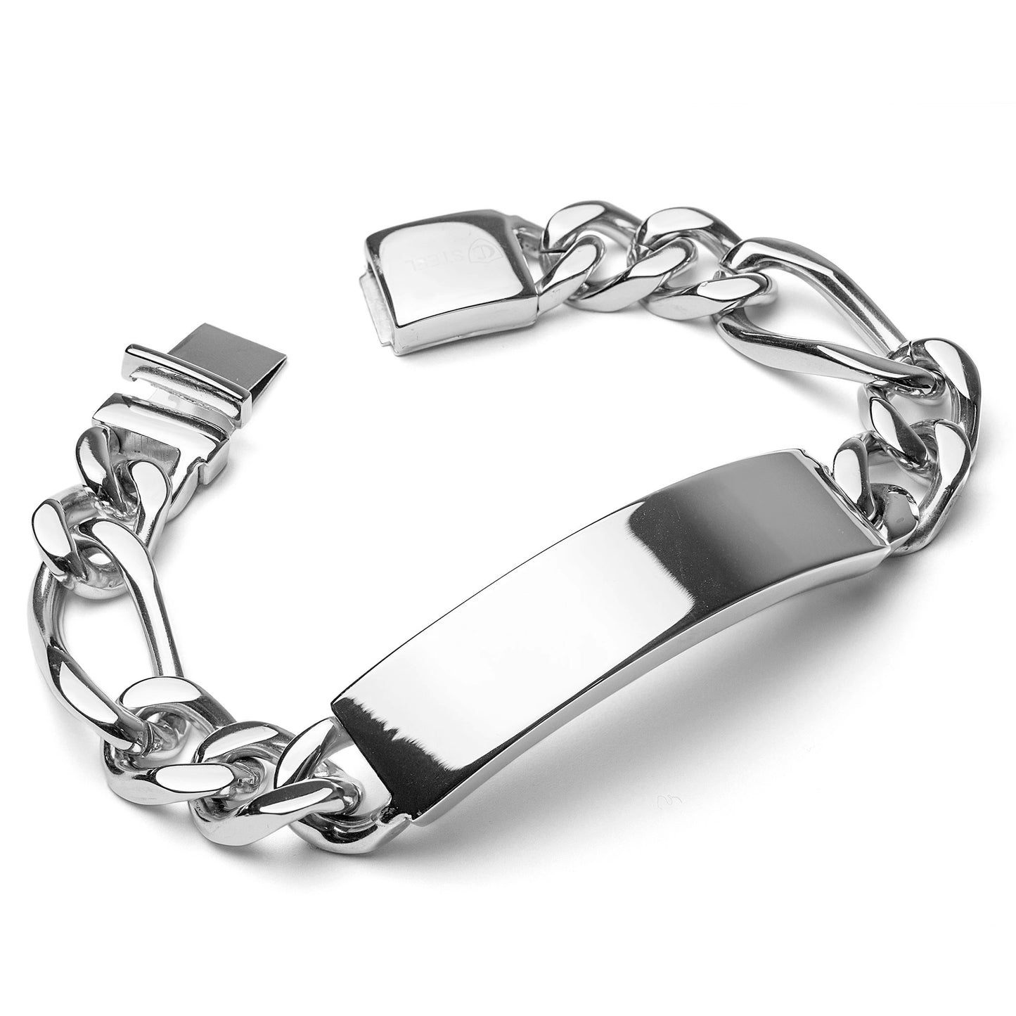 Men's Heavy Engravable Figaro Chain ID Bracelet (14mm) - 8"