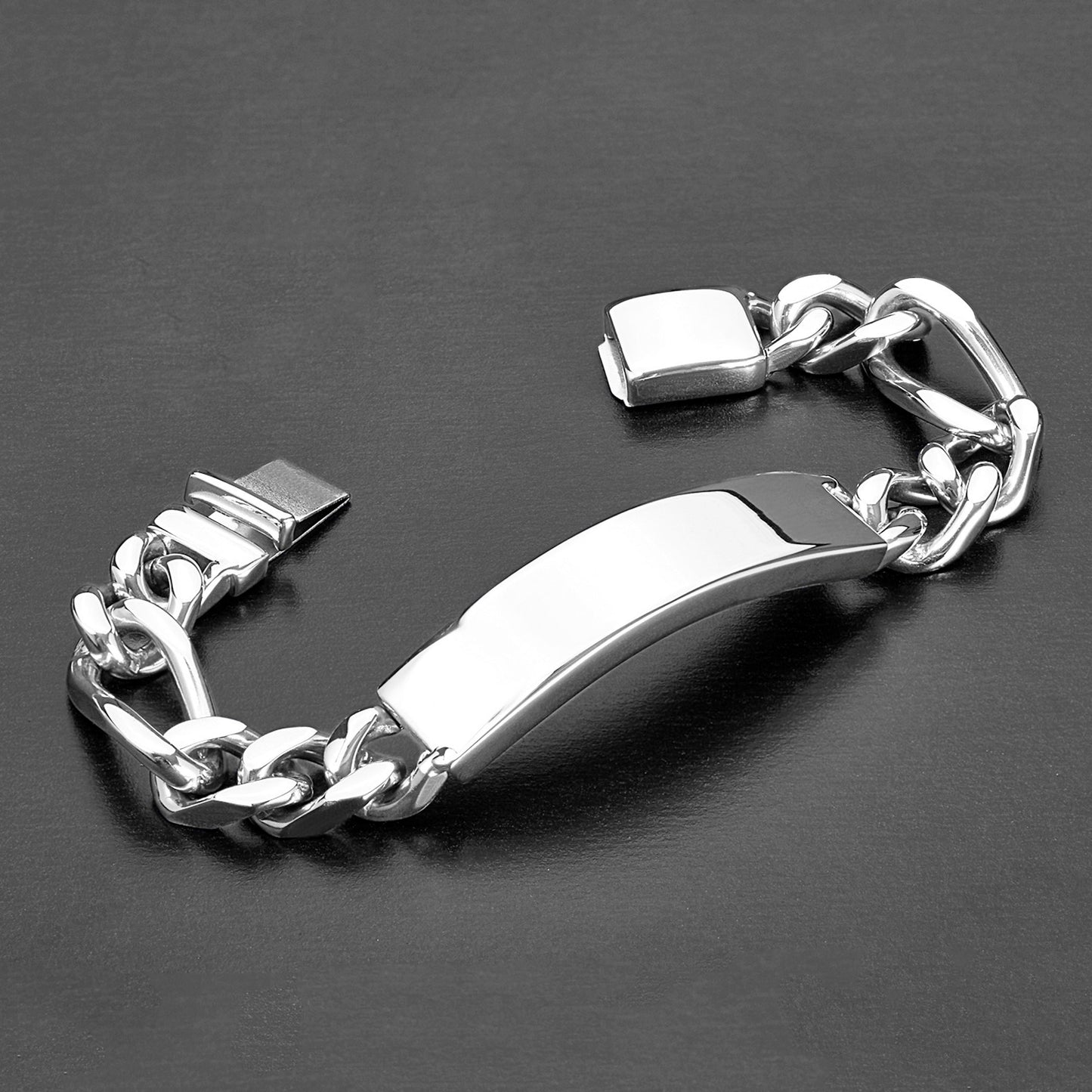 Men's Heavy Engravable Figaro Chain ID Bracelet (14mm) - 8"