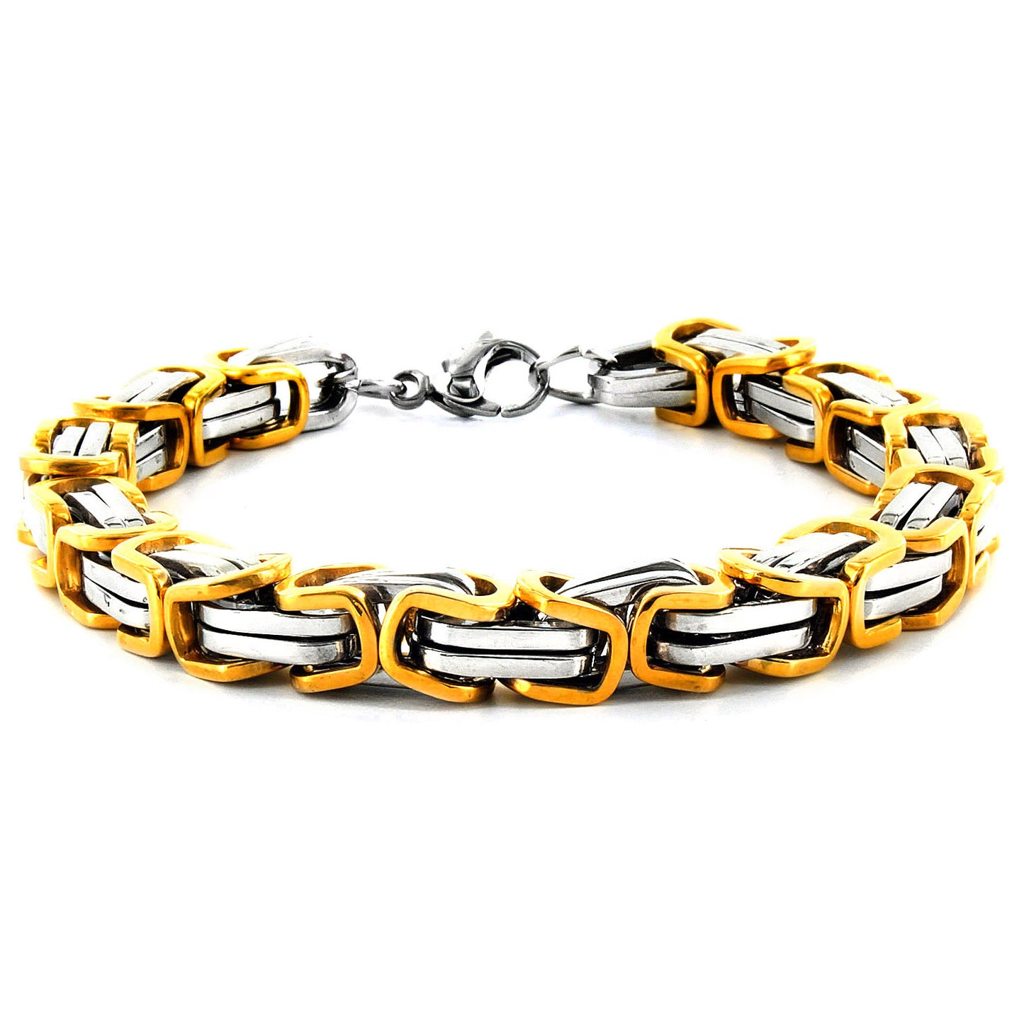 Men's Polished Two Tone Byzantine Chain Bracelet (8mm) - 8"