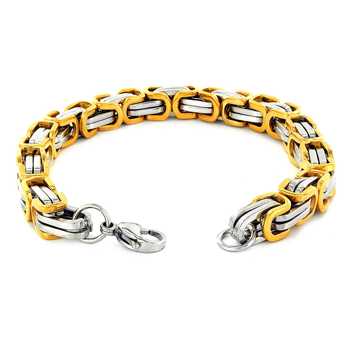 Men's Polished Two Tone Byzantine Chain Bracelet (8mm) - 8"