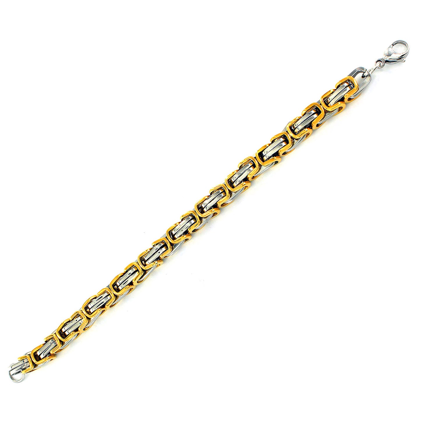 Men's Polished Two Tone Byzantine Chain Bracelet (8mm) - 8"