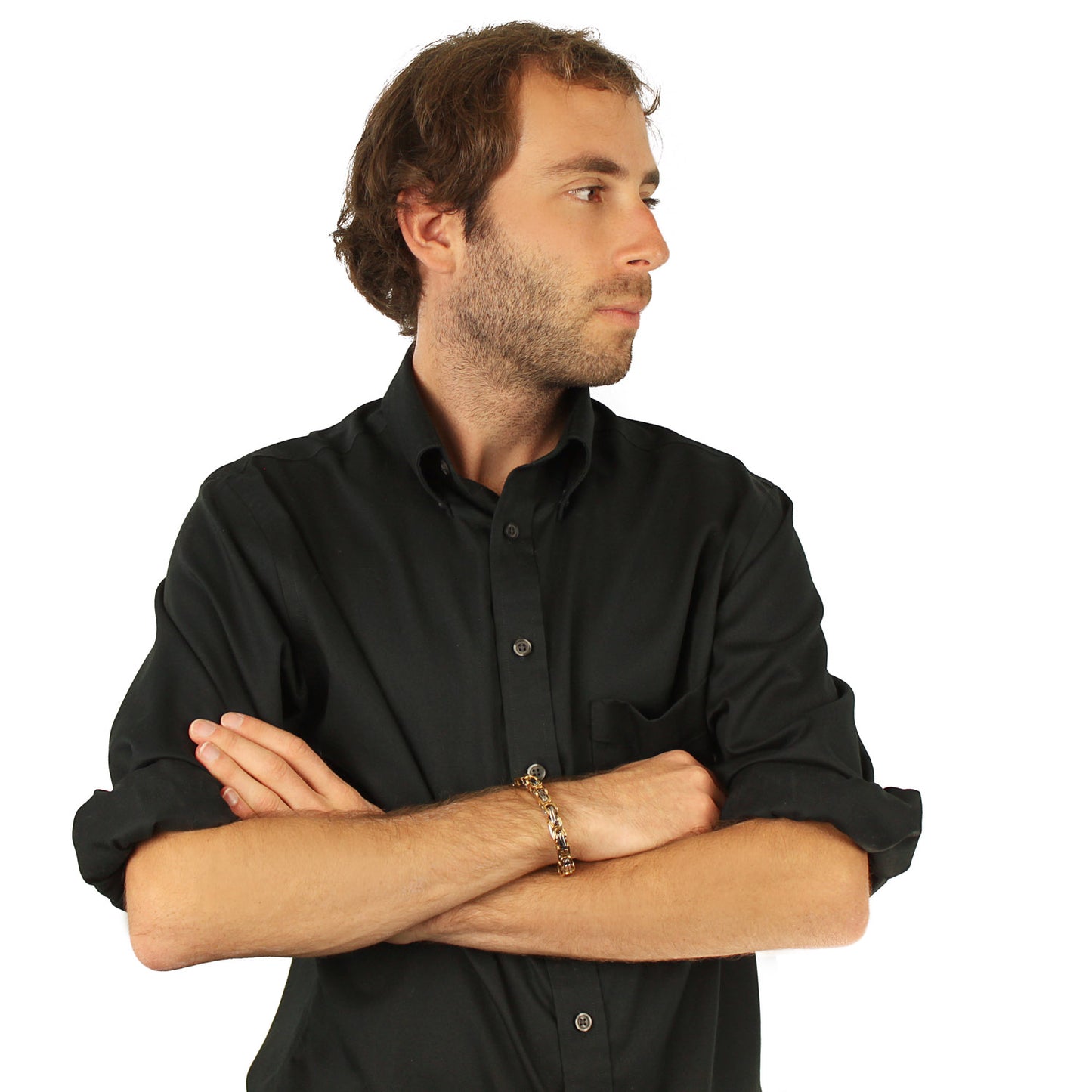 Men's Polished Two Tone Byzantine Chain Bracelet (8mm) - 8"