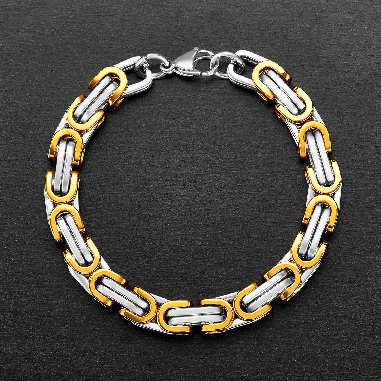 Men's Polished Two Tone Byzantine Chain Bracelet (8mm) - 8"
