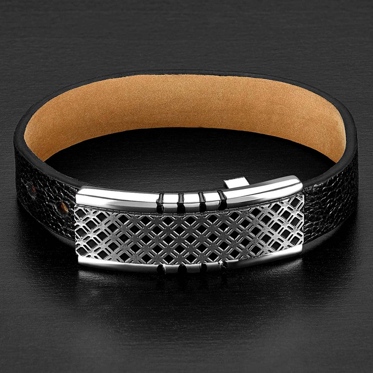 Crucible Stainless Steel Buckle Clasp Leather Bracelet