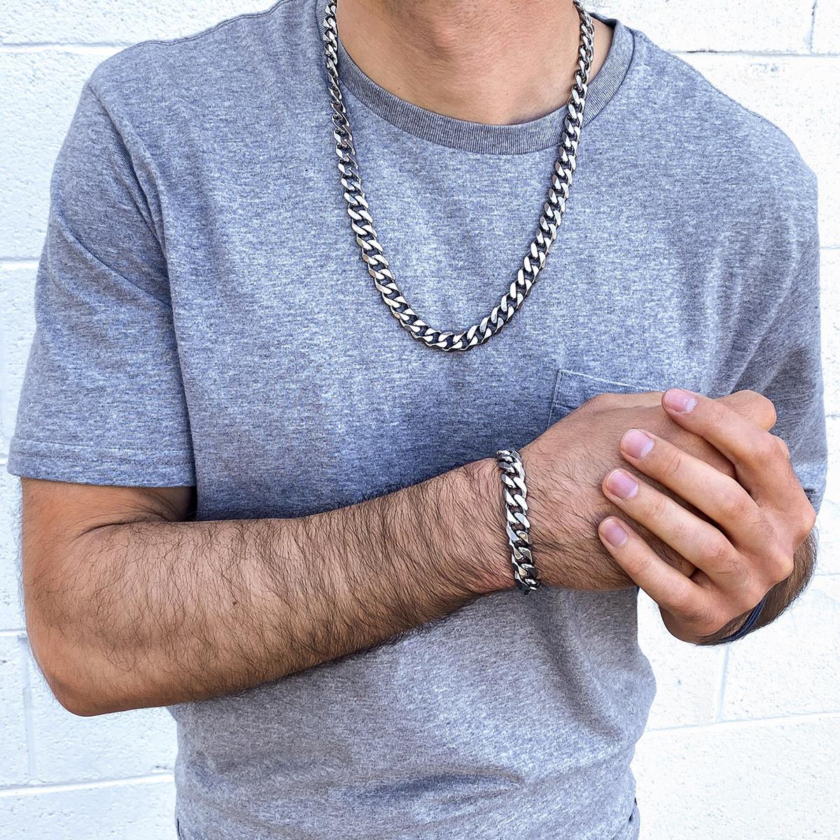 Crucible Jewelry Crucible Stainless Steel Cuban Curb 8.5 inch Bracelet and 24 inch Necklace Chain Set (10 mm)