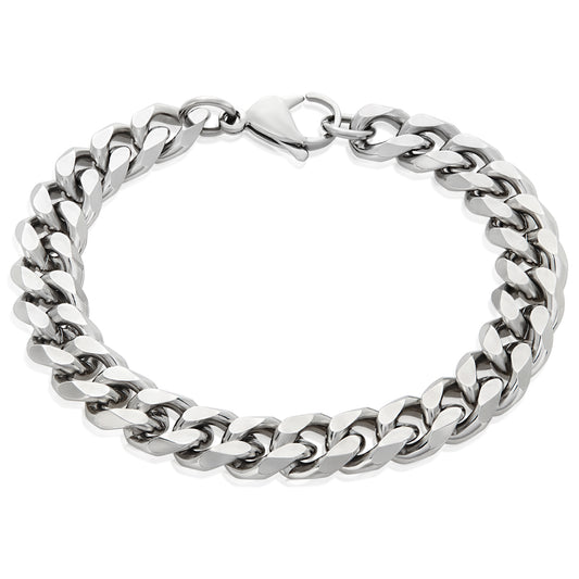 Men's Beveled Curb Chain Stainless Steel Bracelet (12mm) - 8.5"