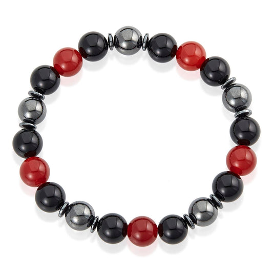 Crucible Jewelry 10mm Bead Stretch Bracelet Featuring Red Agate, Shiny Black Onyx and Magnetic Hematite