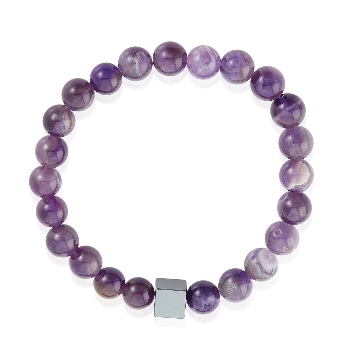 Crucible Jewelry 8mm Hematite Cube and Amethyst Beads Stretch Bracelet
