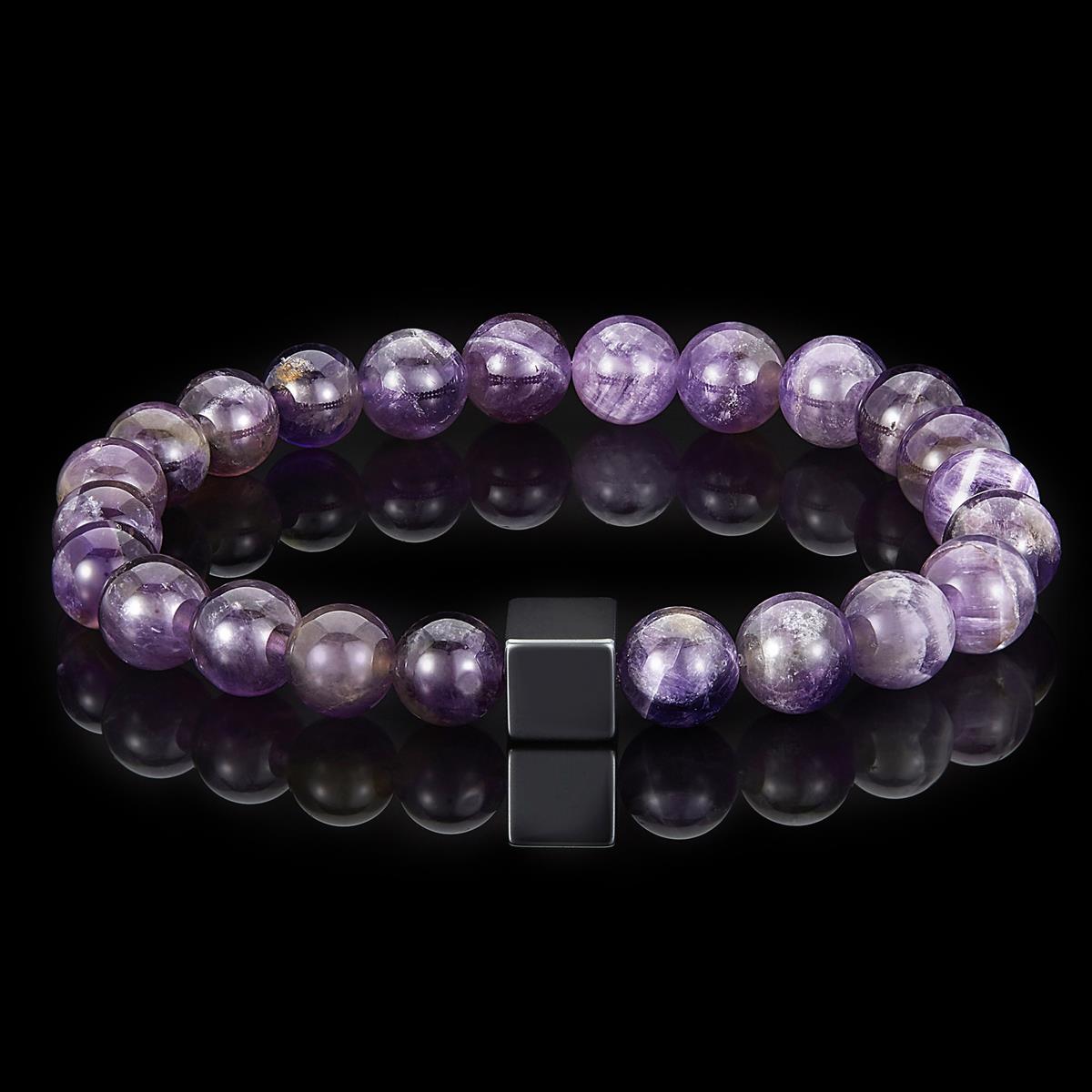 Crucible Jewelry 8mm Hematite Cube and Amethyst Beads Stretch Bracelet