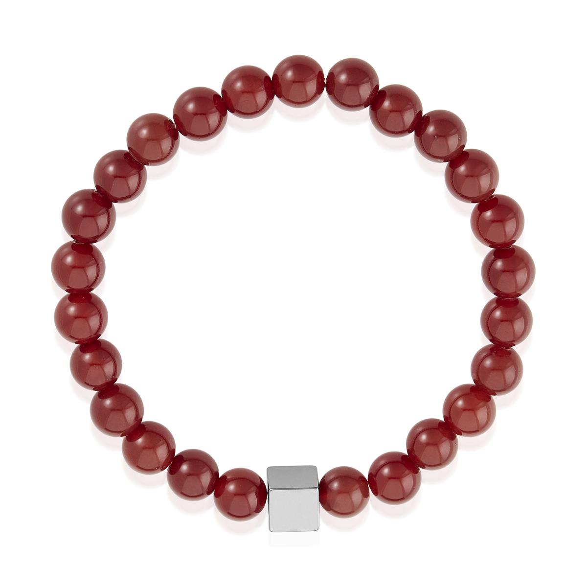 Crucible Jewelry 8mm Hematite Cube and Red Agate Beads Stretch Bracelet