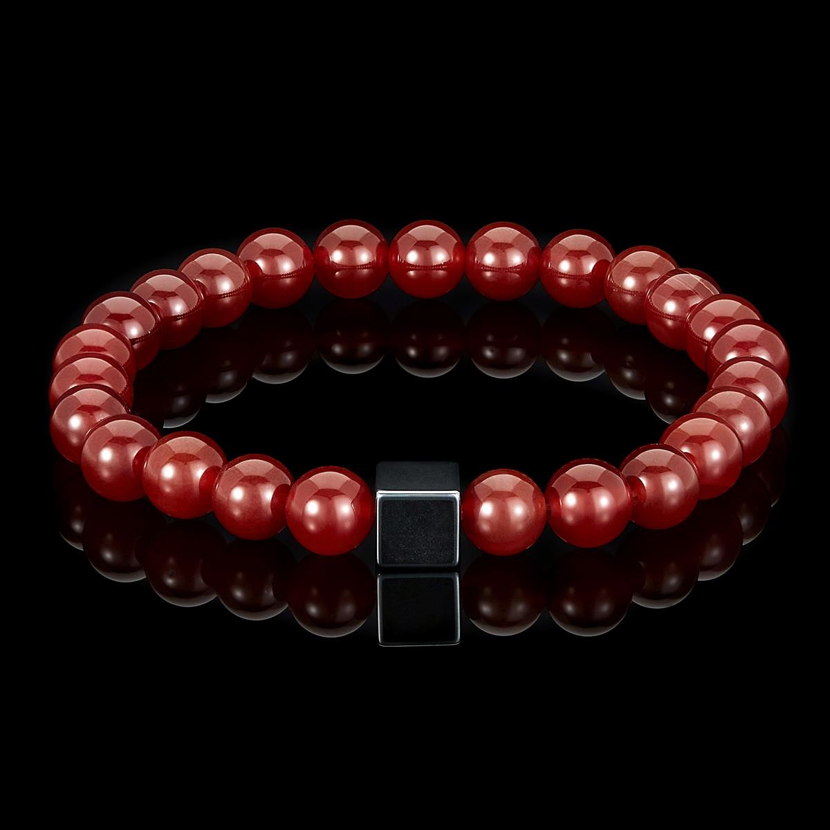 Crucible Jewelry 8mm Hematite Cube and Red Agate Beads Stretch Bracelet