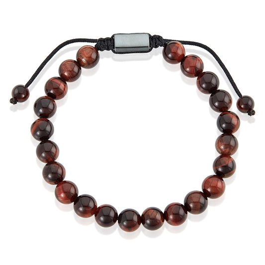 Crucible Jewelry Red Tiger Eye Natural Stone 8mm Beads on Adjustable Cord Tie Bracelet
