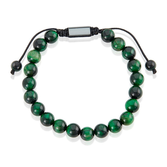 Men's Green Tiger Eye Stone Bead Adjustable Bracelet (8mm)
