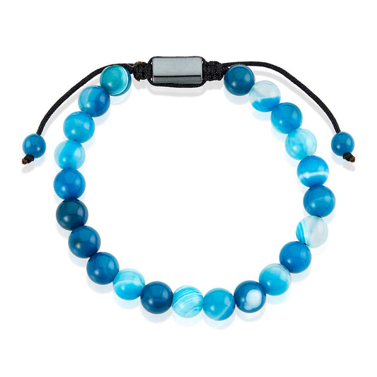 Crucible Jewelry Blue Banded Agate Natural Stone 8mm Beads on Adjustable Cord Tie Bracelet