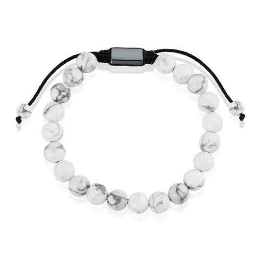 Crucible Jewelry Howlite Natural Stone 8mm Beads on Adjustable Cord Tie Bracelet