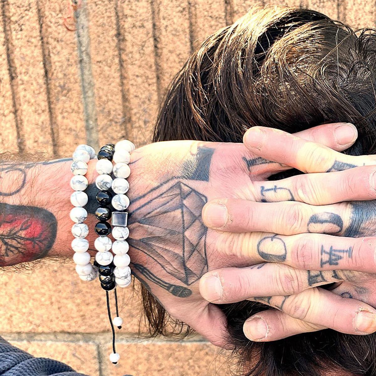 Men's Howlite Stone Bead Adjustable Bracelet (8mm)