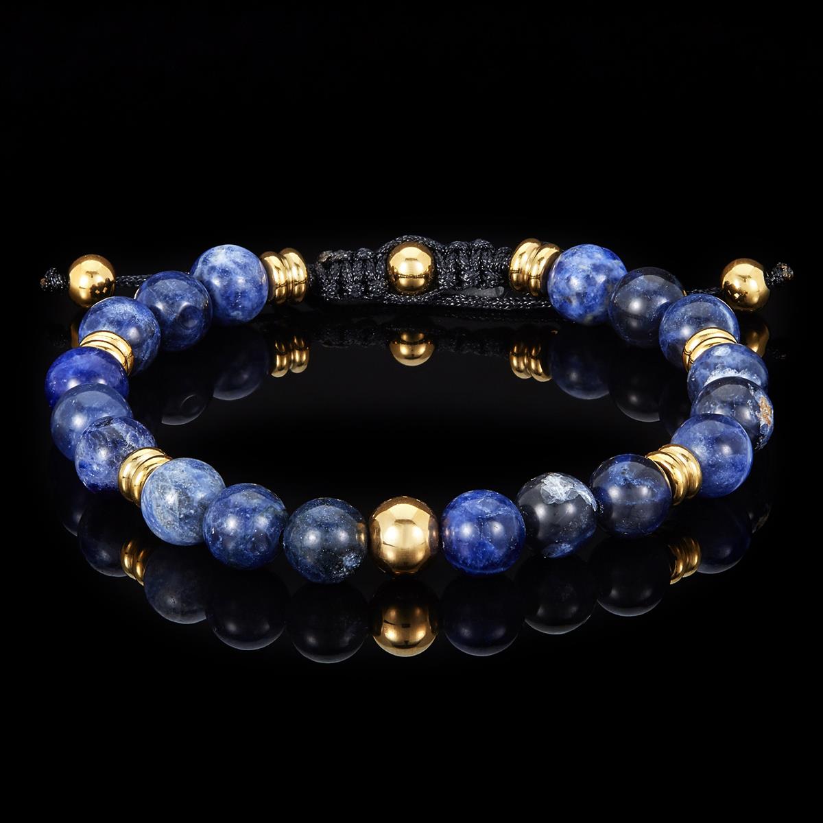 Crucible Jewelry 8mm Sodalite and Gold IP Stainless Steel Beads on Adjustable Cord Tie Bracelet