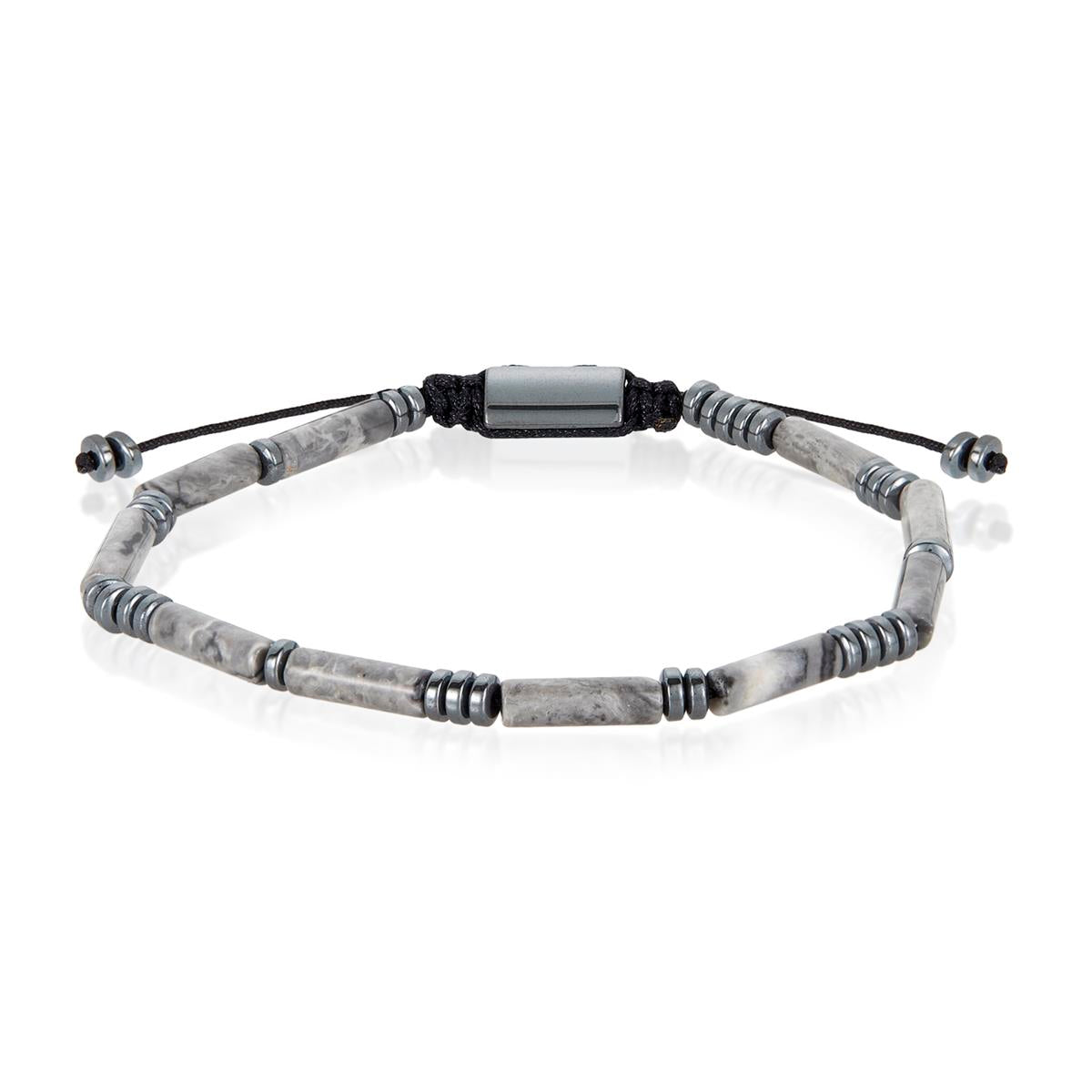 Crucible Jewelry Hematite and Map Jasper Tube Stone Hematite Bead Adjustable Cord Tie Bracelet