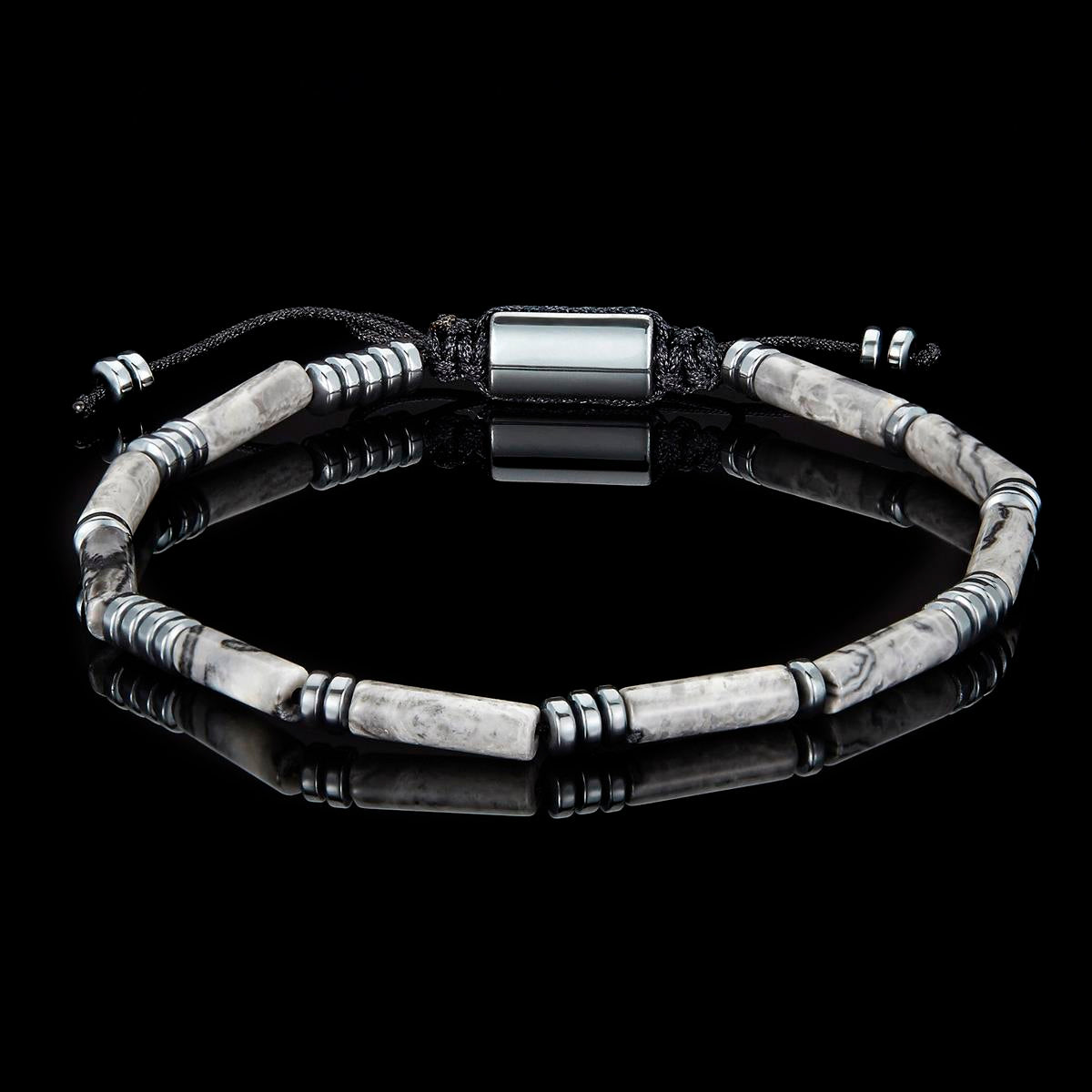 Crucible Jewelry Hematite and Map Jasper Tube Stone Hematite Bead Adjustable Cord Tie Bracelet