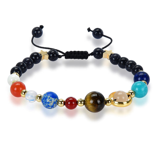 Solar System Natural Stone Bead Adjustable Shocker Tie Bracelet