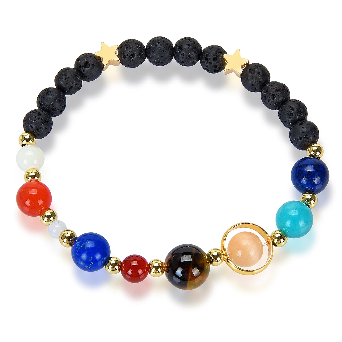 Solar System Natural Stone Bead Stretch Bracelet
