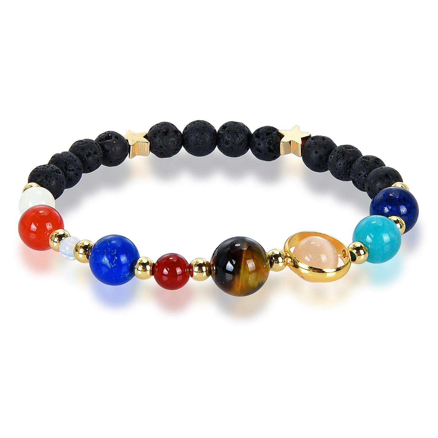 Solar System Natural Stone Bead Stretch Bracelet