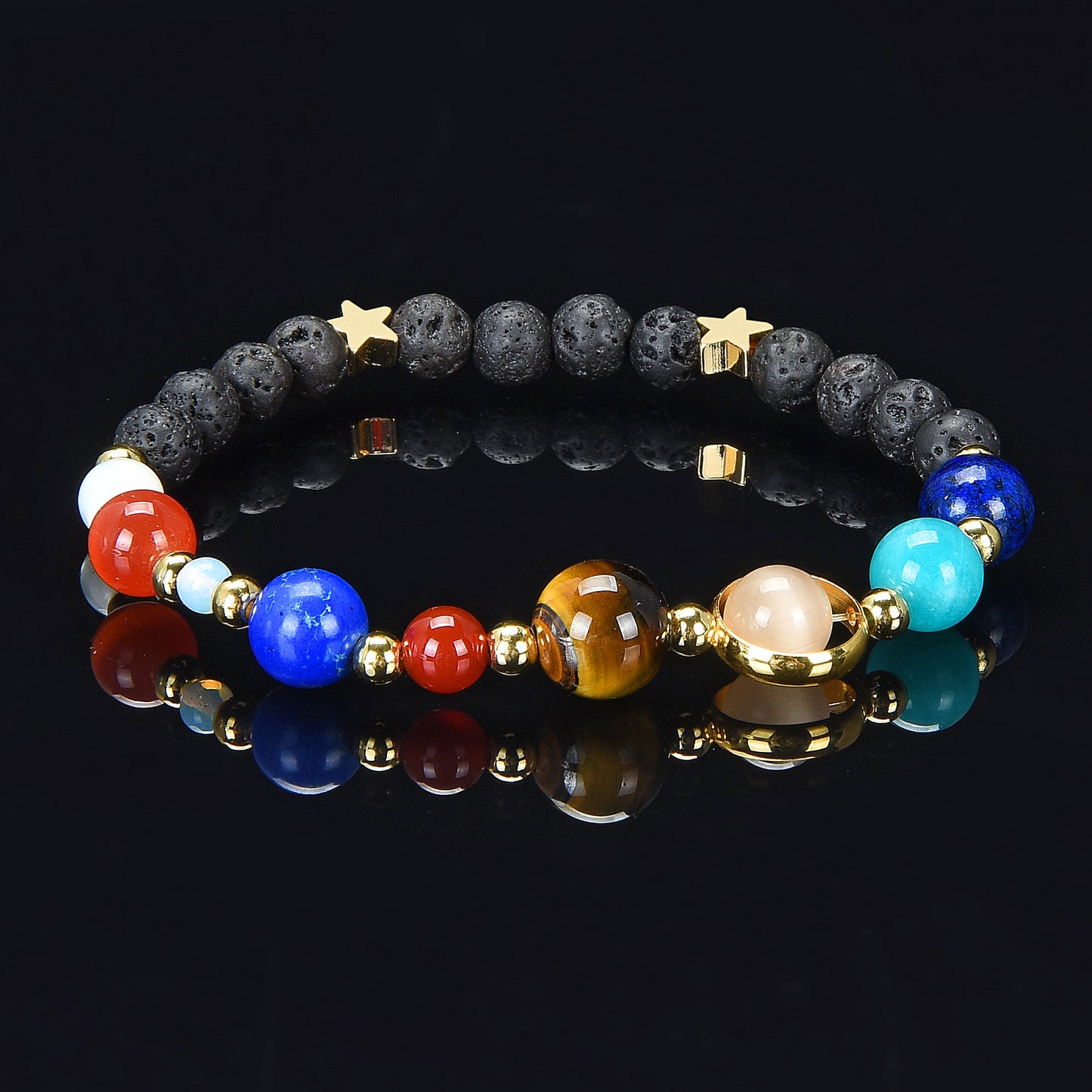 Solar System Natural Stone Bead Stretch Bracelet