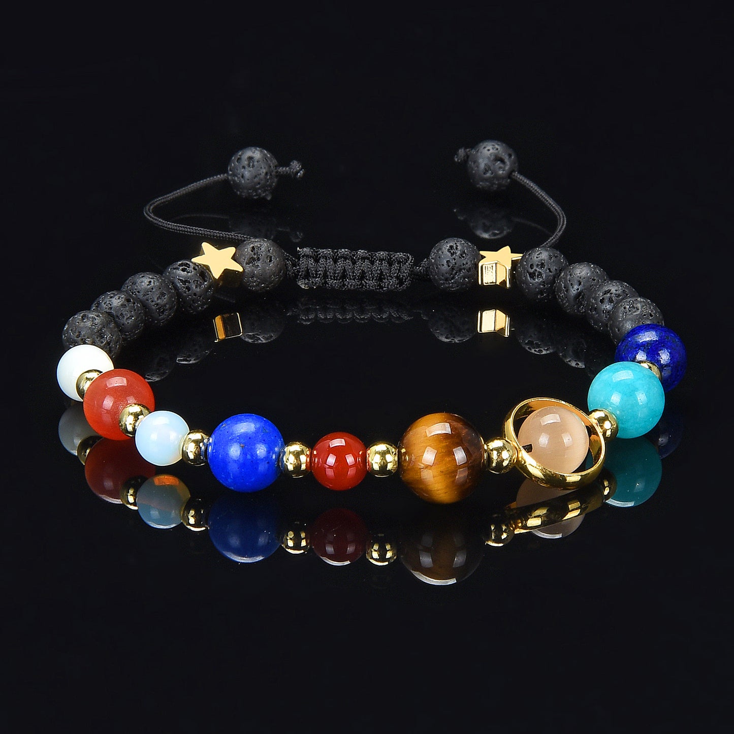 Solar System Natural Stone Bead Adjustable Shocker Tie Bracelet
