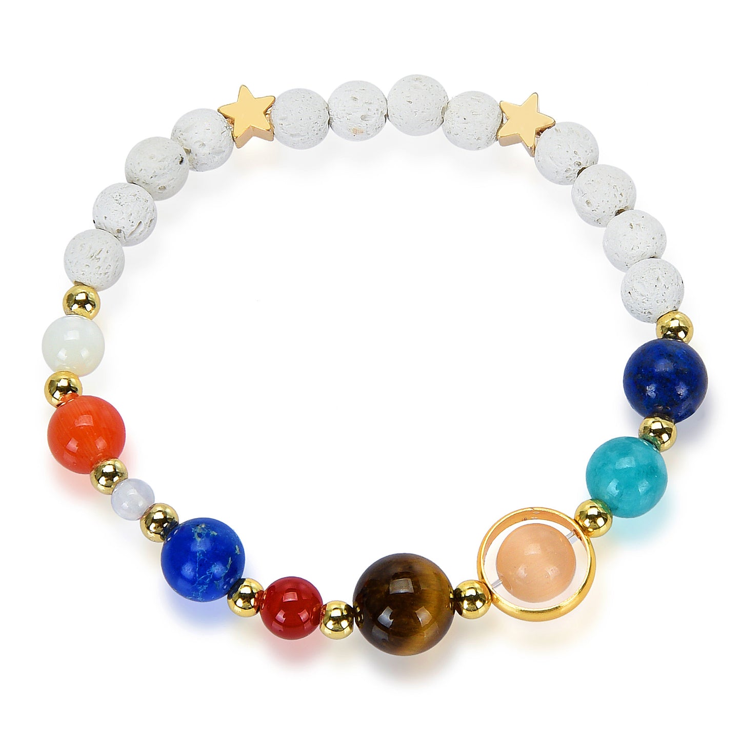 Solar System Natural Stone Bead Stretch Bracelet