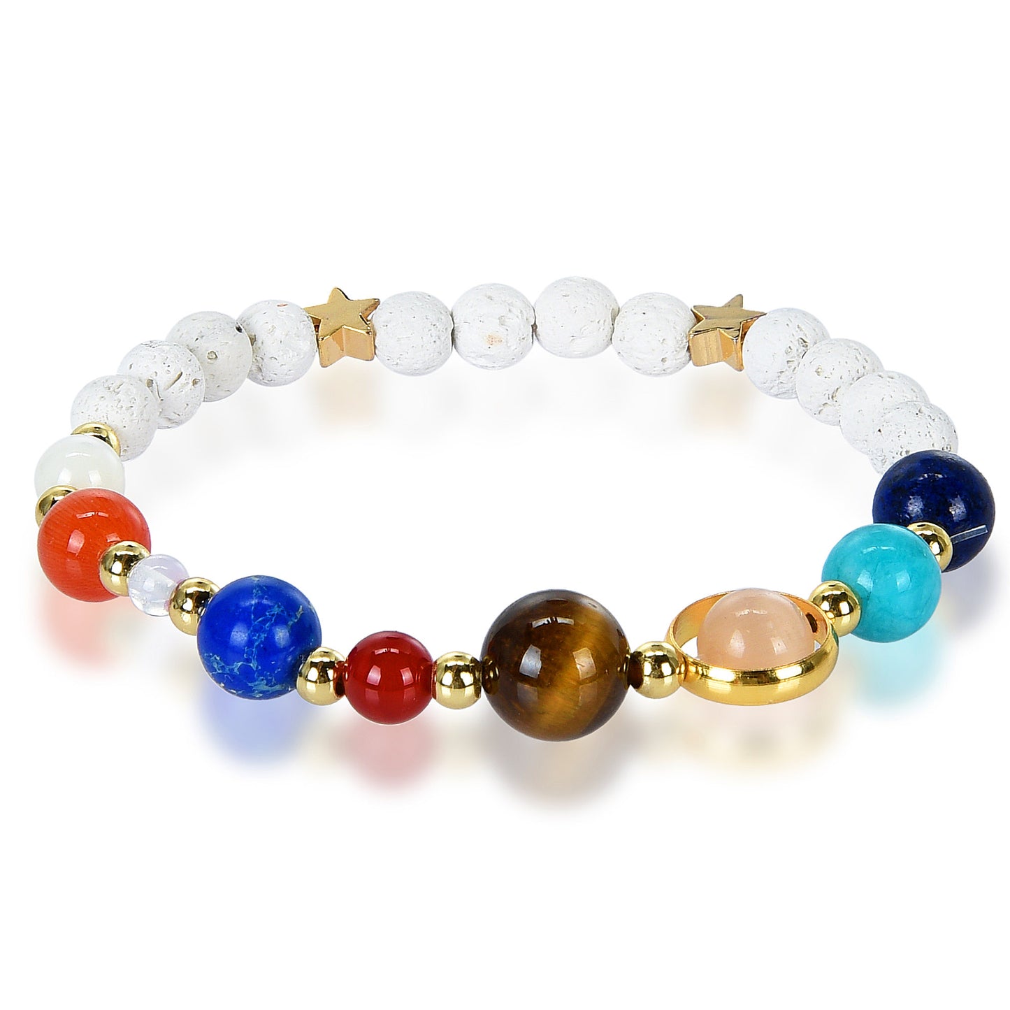 Solar System Natural Stone Bead Stretch Bracelet
