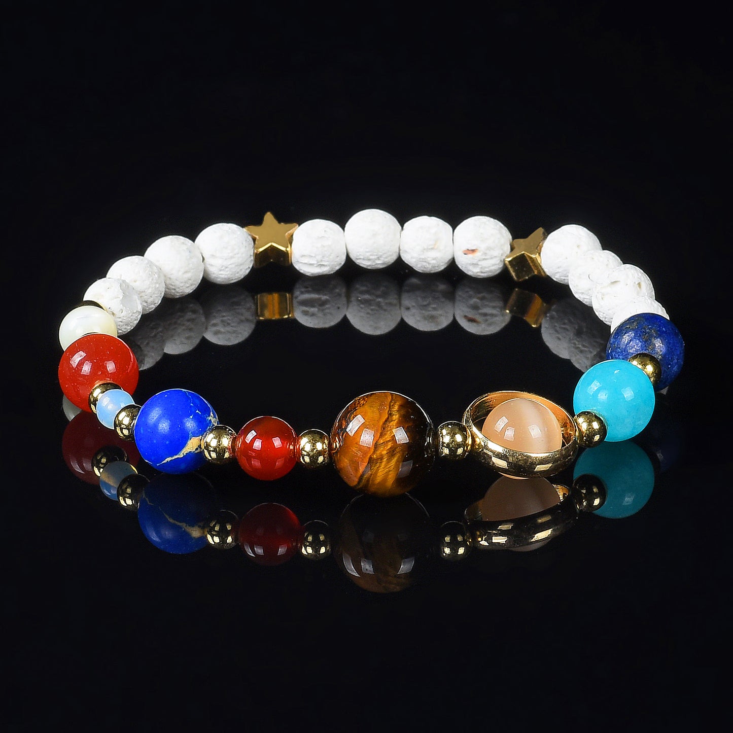 Solar System Natural Stone Bead Stretch Bracelet