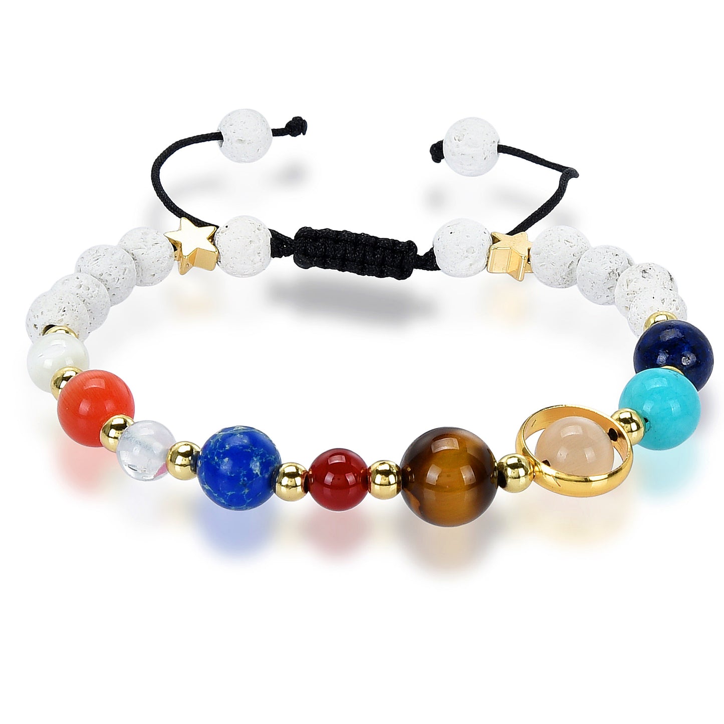 Solar System Natural Stone Bead Adjustable Shocker Tie Bracelet