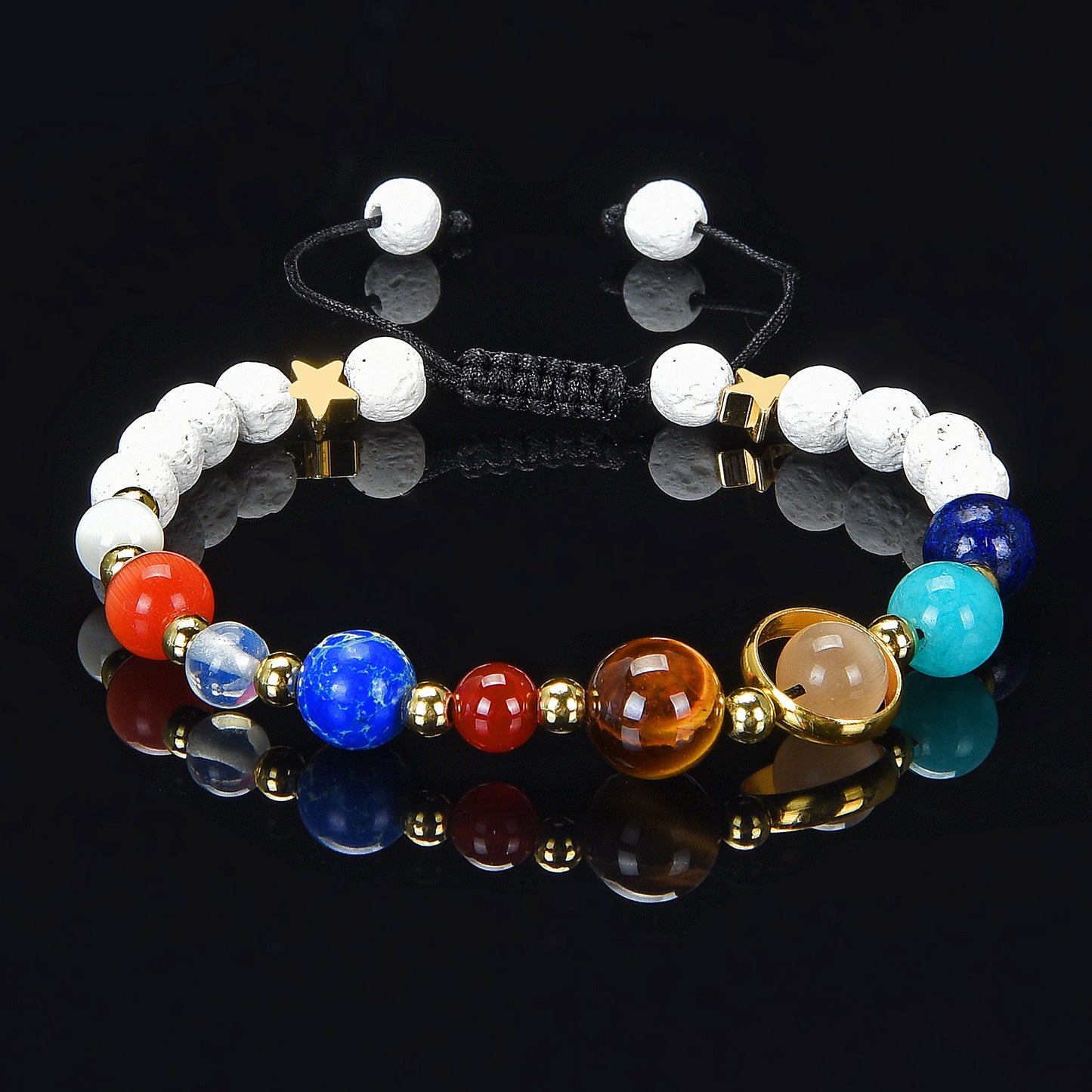 Solar System Natural Stone Bead Adjustable Shocker Tie Bracelet