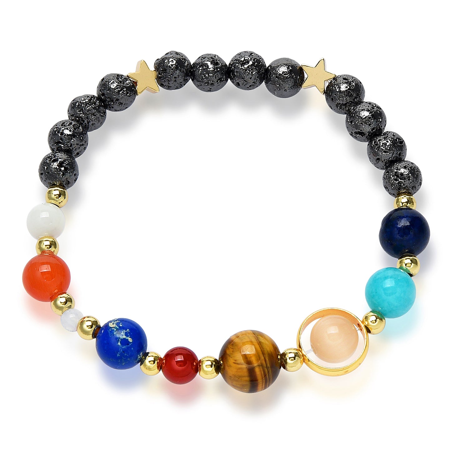 Solar System Natural Stone Bead Stretch Bracelet
