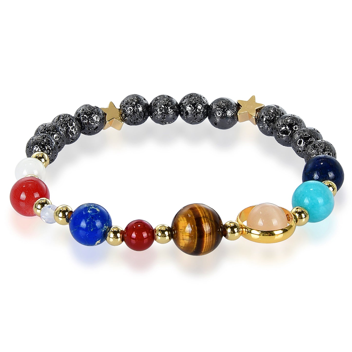 Solar System Natural Stone Bead Stretch Bracelet