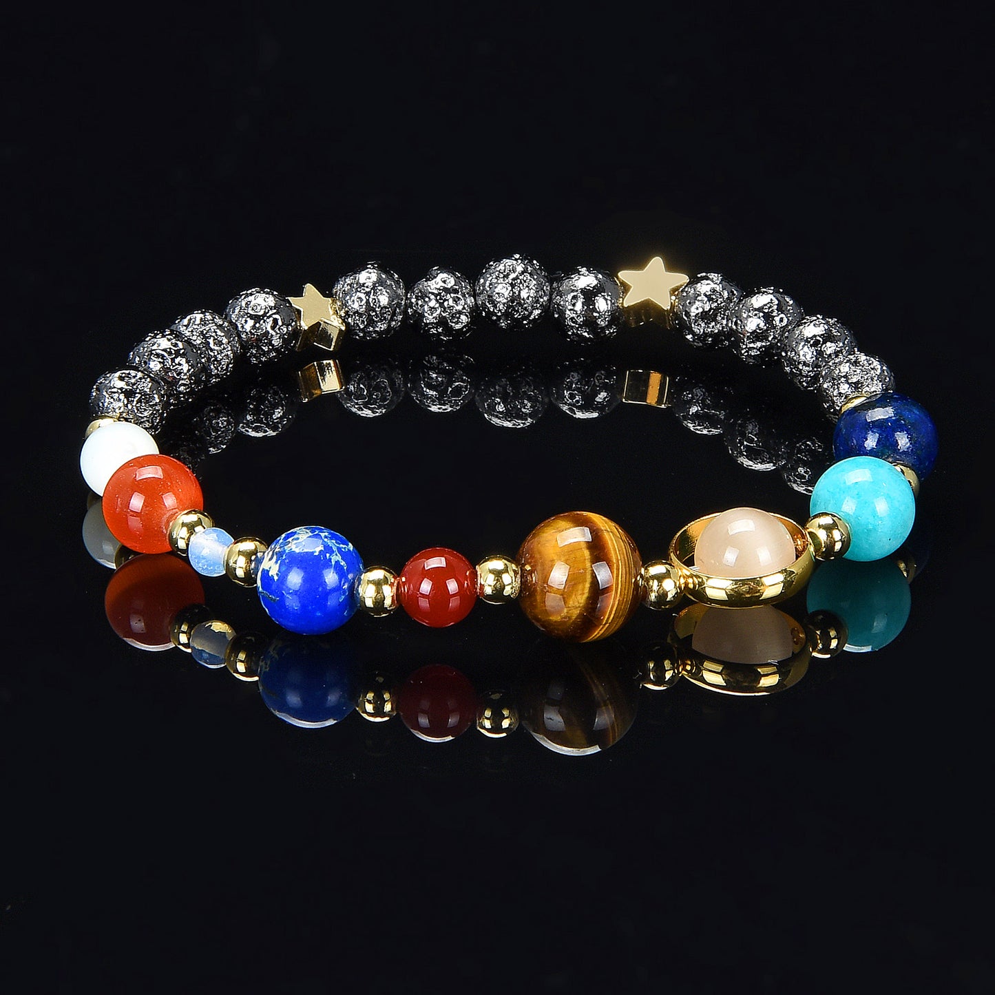 Solar System Natural Stone Bead Stretch Bracelet