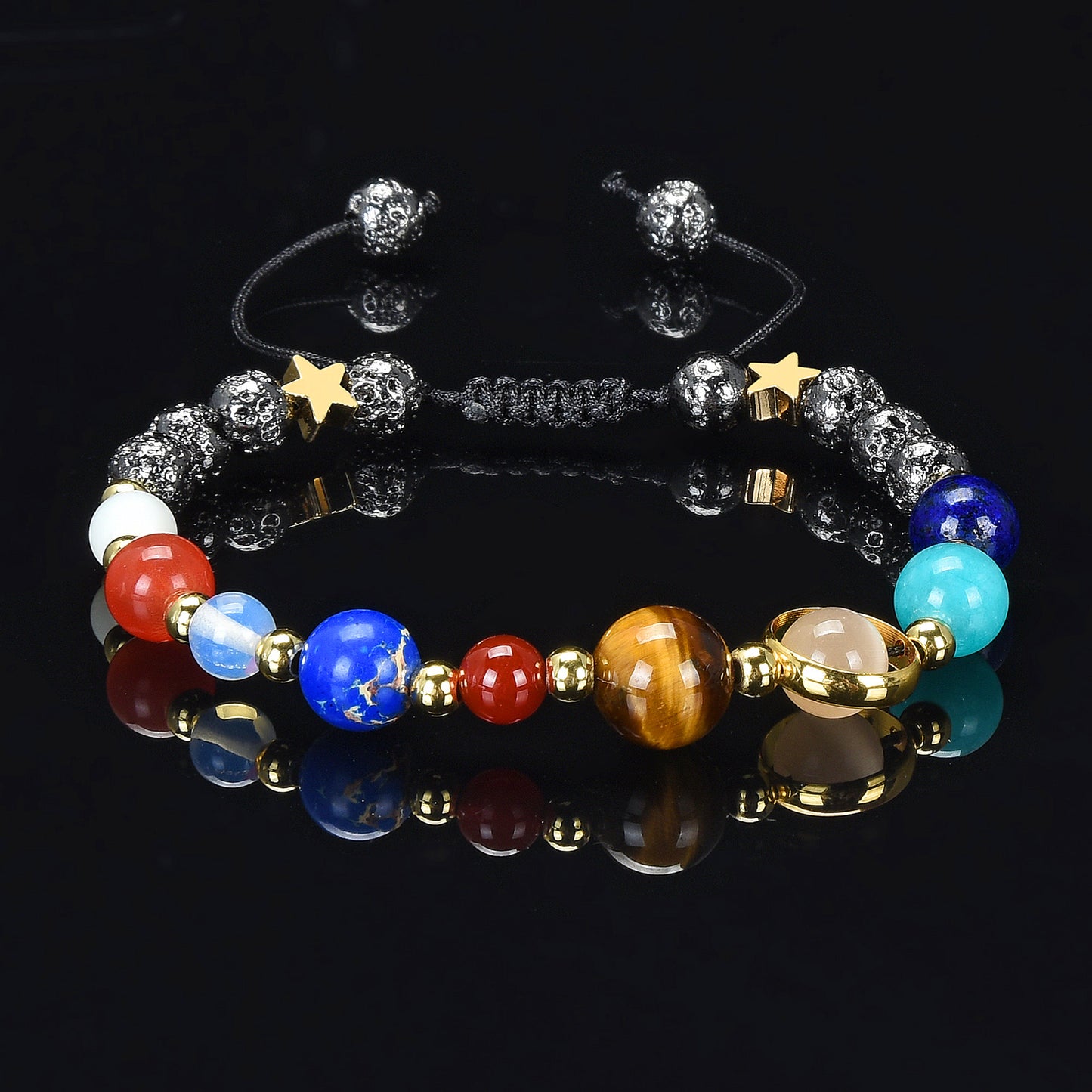 Solar System Natural Stone Bead Adjustable Shocker Tie Bracelet