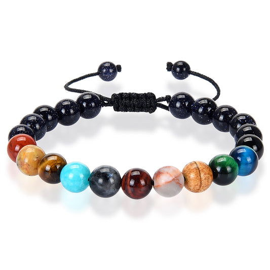 Solar System Natural Stone Bead Adjustable Shocker Tie Bracelet (8mm)