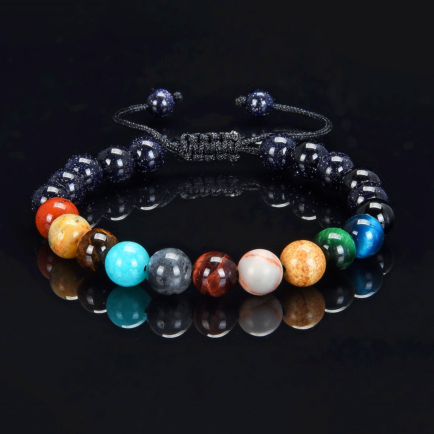 Solar System Natural Stone Bead Adjustable Shocker Tie Bracelet (8mm)