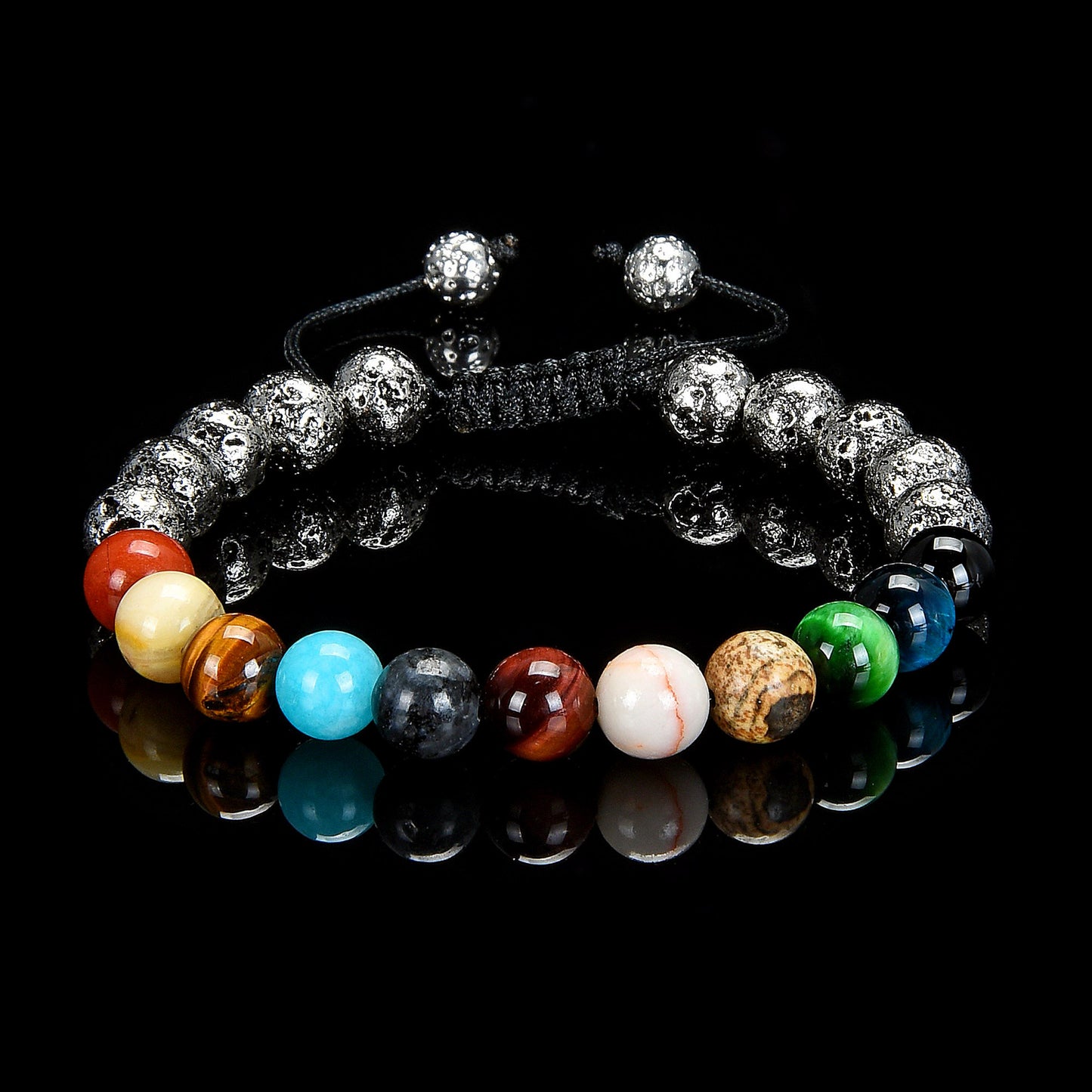 Solar System Natural Stone Bead Adjustable Shocker Tie Bracelet (8mm)