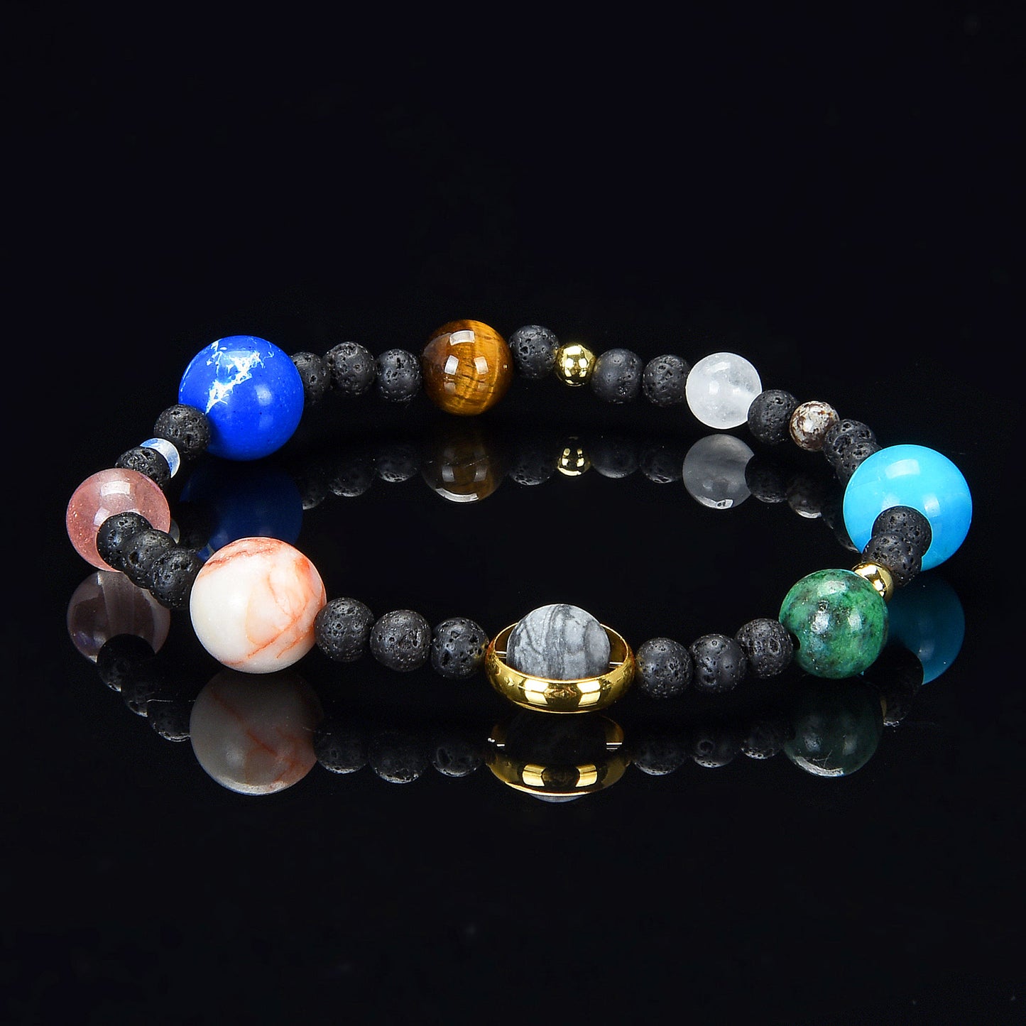 Solar System Bracelet Stones with Lava Stretch Bracelet