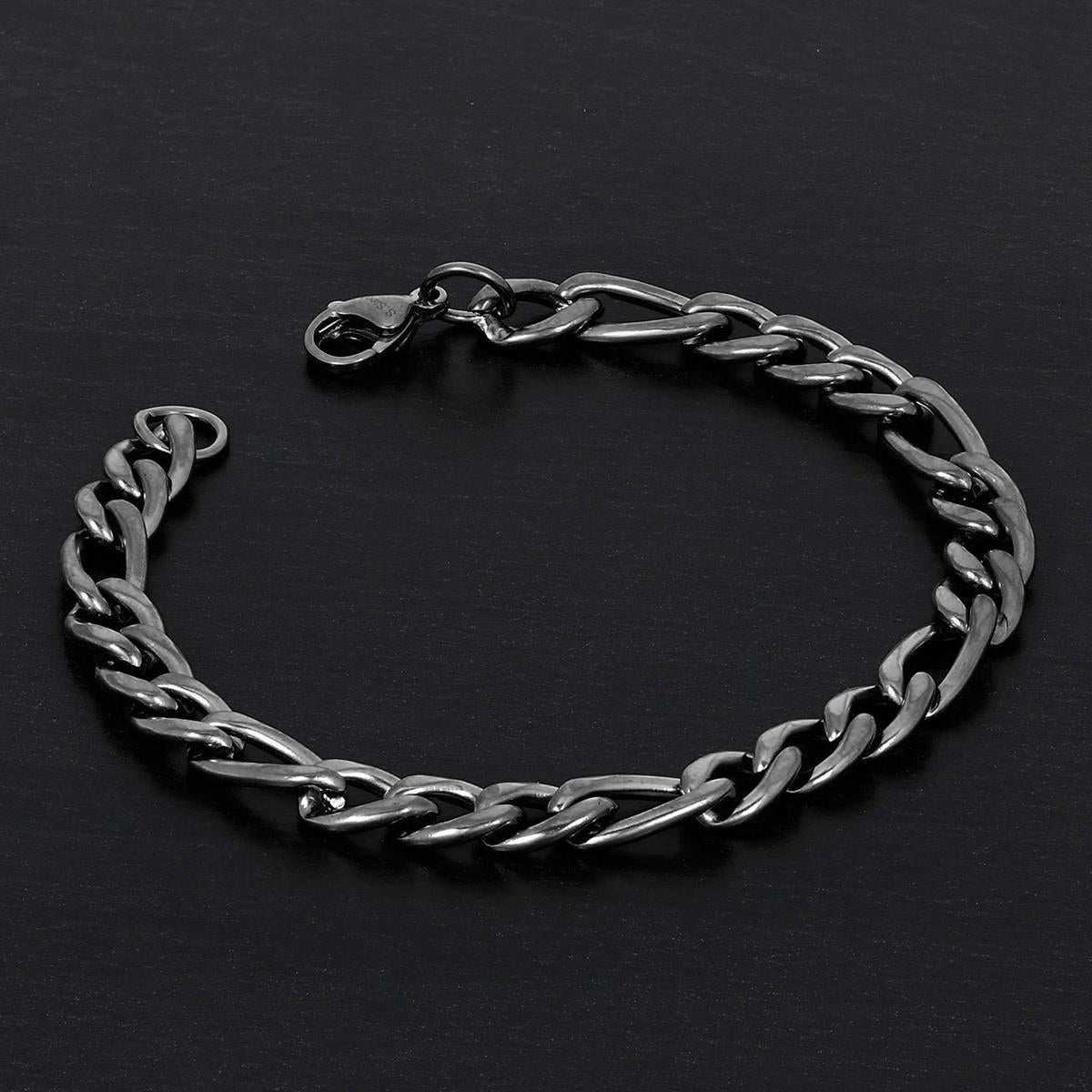 Crucible Jewelry Polished Stainless Steel Figaro Chain 8mm Wide Bracelet
