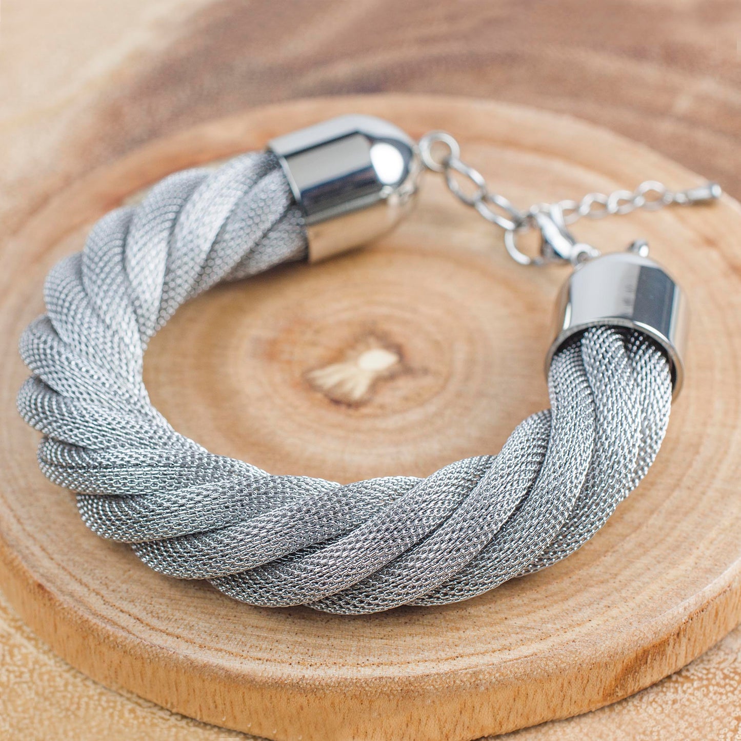 ELYA Polished Twisted Mesh Stainless Steel Bracelet (15mm) - 7.5"