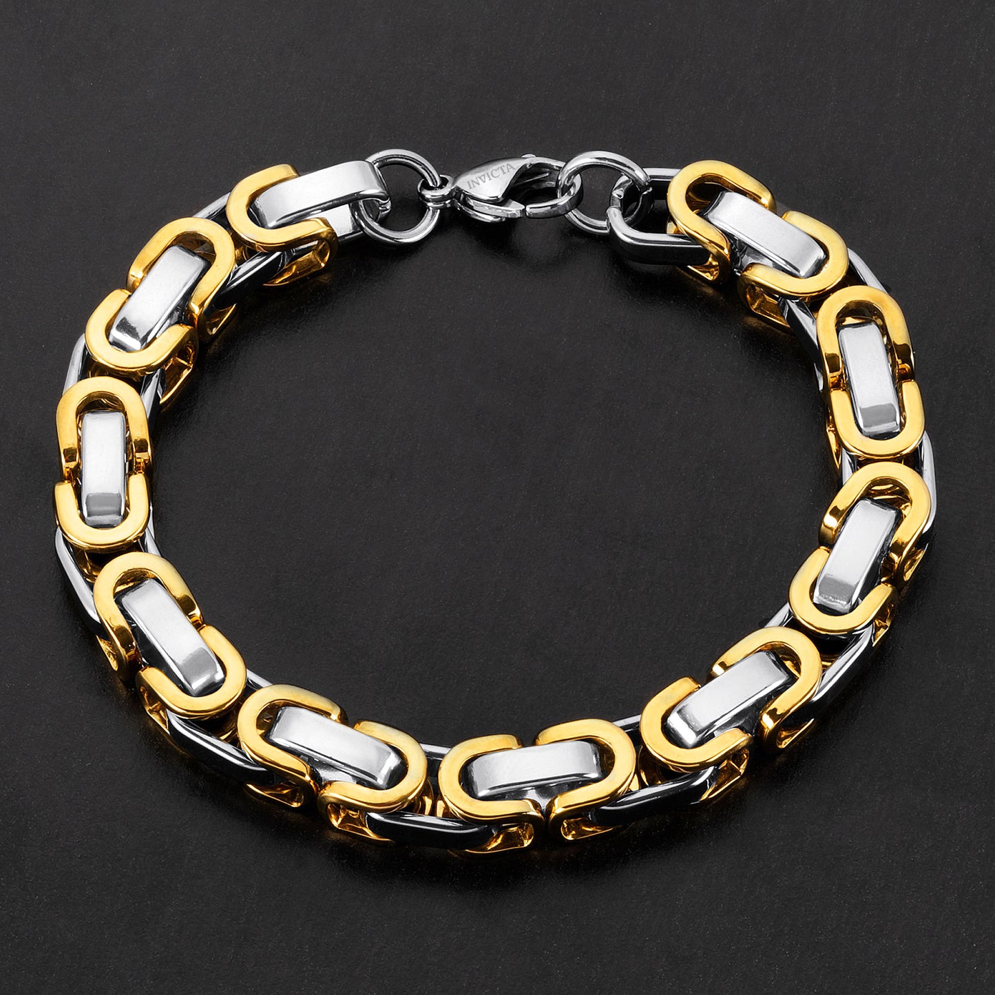 Men's Byzantine Chain Gold Two Tone Steel Bracelet