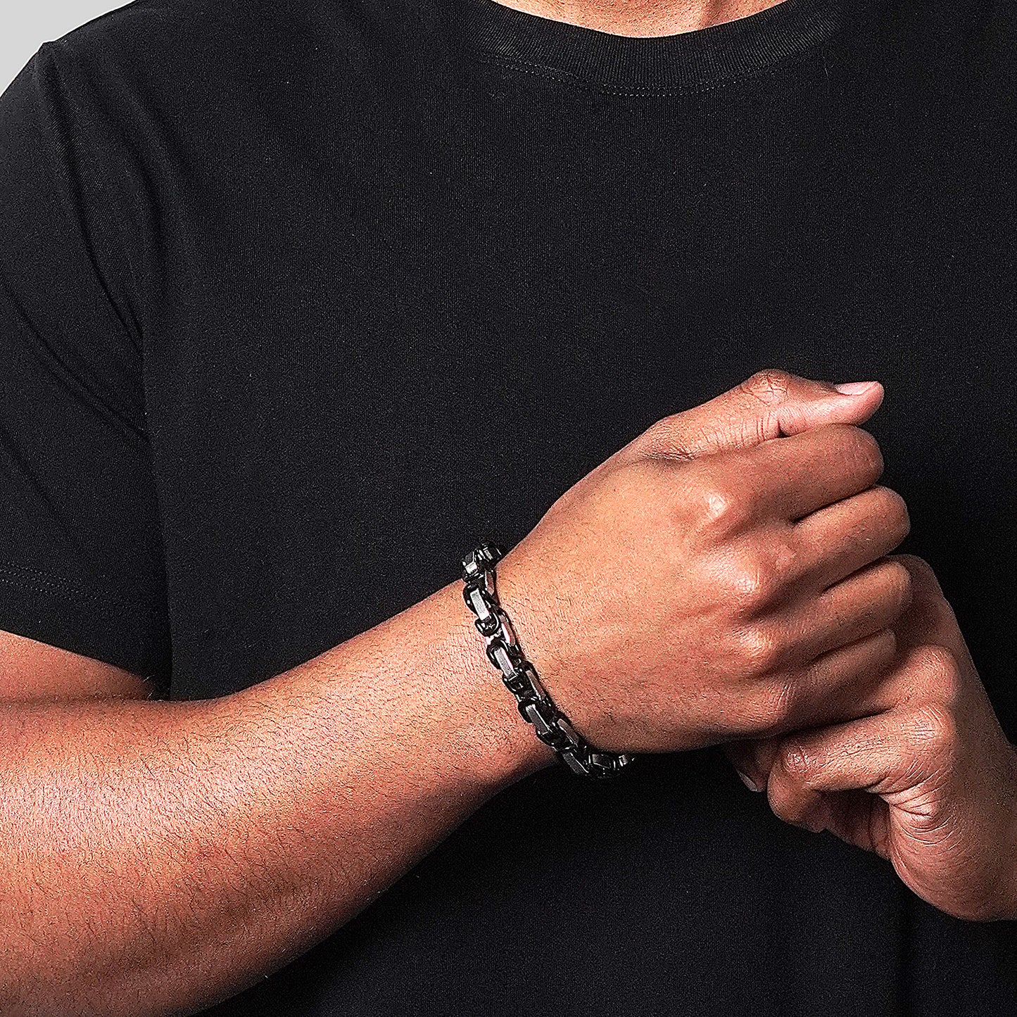 Men's Byzantine Chain Black Two Tone Steel Bracelet