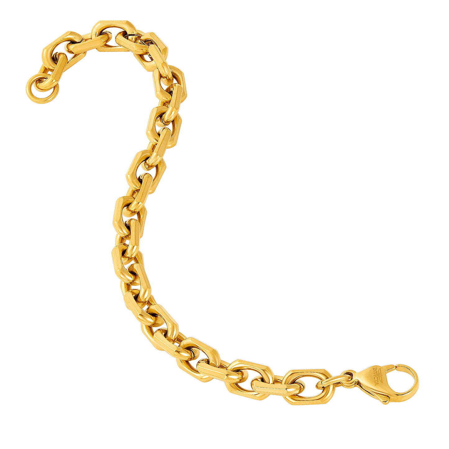 Men's Beveled Edge Rectangular Link Gold Chain Bracelet