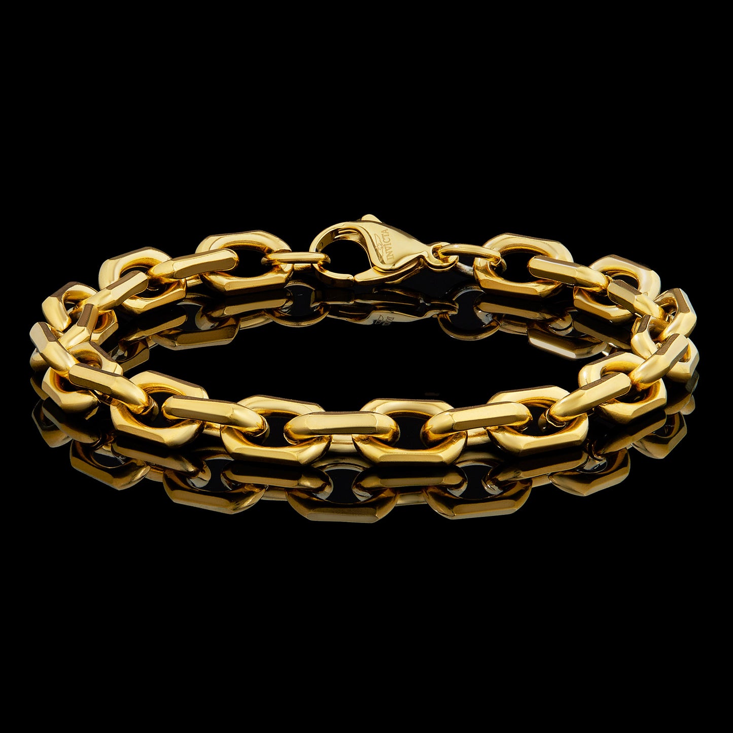 Men's Beveled Edge Rectangular Link Gold Chain Bracelet