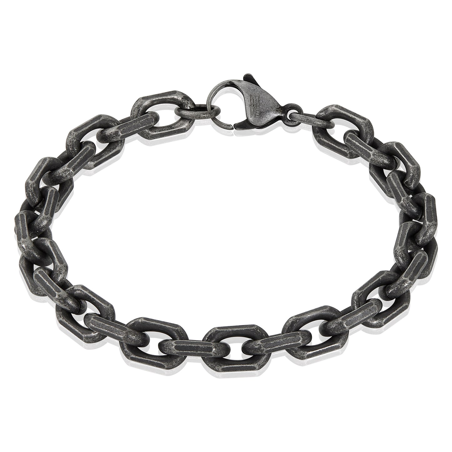 Men's Beveled Edge Rectangular Link Gunmetal Chain Bracelet
