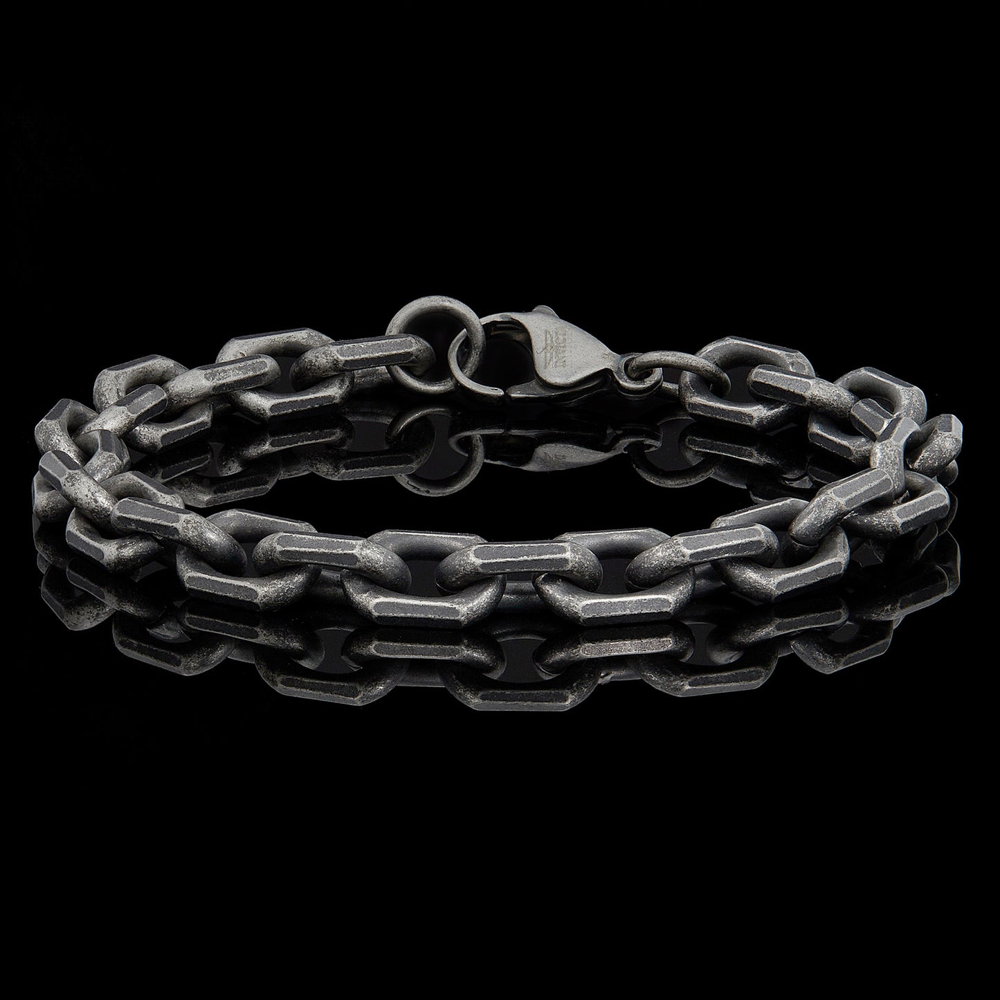 Men's Beveled Edge Rectangular Link Gunmetal Chain Bracelet